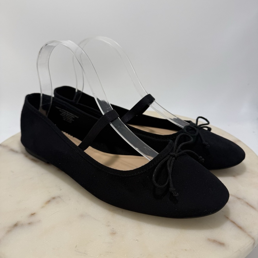 ON 34th Farrahh Flats 10M Black Velvet Memory Foam Slip-On Shoes Mary Jane Style